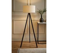 Valuelights Barbro Black Wood Tripod Floor Light Lamp With Reni Boucle Shade In Cream Cream