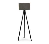 Barbro Black Wood Tripod Floor Light Lamp with Reni Boucle Shade ValueLights Grey One Size