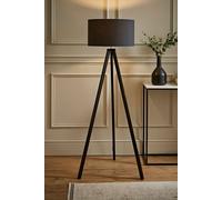 Valuelights Barbro Black Wood Tripod Floor Light Lamp With Reni Drum Shade In Grey Grey