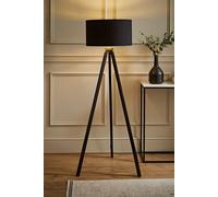 Barbro Black Wood Tripod Floor Light Lamp with Reni Drum Shade ValueLights Metallic Gold One Size