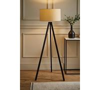 Valuelights Barbro Black Wood Tripod Floor Light Lamp With Reni Drum Shade In Natural Natural