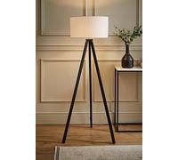 Modern Black Wood Tripod Design Floor Lamp with a White Drum Shade
