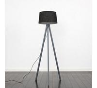 Valuelights Barbro Grey Tripod Floor Lamp With Black Linen Tapered Shade