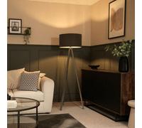 Valuelights Barbro Grey Tripod Floor Lamp With Charcoal Boucle Shade And Bulb