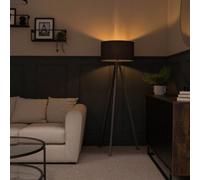 Valuelights Barbro Grey Tripod Floor Lamp With Charcoal Drum Shade