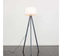 Valuelights Barbro Grey Tripod Floor Lamp With White Linen Tapered Shade And Bulb
