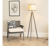 Barbro Grey Wood Tripod Floor Lamp with Linen Scallop Edge Shade and LED Bulb ValueLights Black One Size