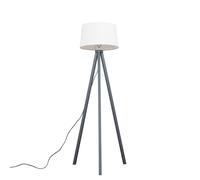 Valuelights Barbro Grey Wood Tripod Floor Lamp With Linen Tapered Shade In White White