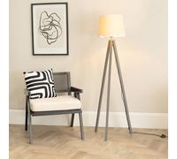 ValueLights Barbro Grey Wood Scallop White Edge Shade Floor Lamp