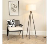 Barbro Grey Wood Tripod Floor Lamp with Natural Linen with Trim Drum Shade ValueLights White One Size