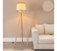 Barbro Light Wood Tripod Floor Lamp with Linen Scallop Edge Shade and LED Bulb ValueLights Black One Size