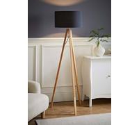 Barbro Light Wood Tripod Floor Light Lamp with Reni Drum Shade ValueLights Grey One Size