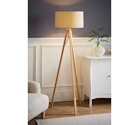 Valuelights Barbro Light Wood Tripod Floor Light Lamp With Reni Drum Shade In Natural Natural