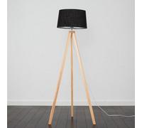 Valuelights Barbro Natural Tripod Floor Lamp With Black Linen Tapered Shade