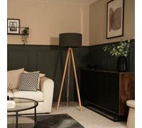Valuelights Barbro Natural Tripod Floor Lamp With Charcoal Boucle Shade