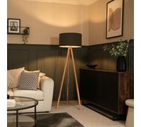 Valuelights Barbro Natural Tripod Floor Lamp With Charcoal Boucle Shade And Bulb