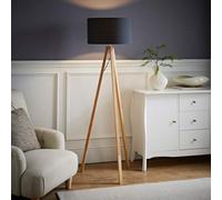 Barbro Light Wood Tripod Floor Light Lamp with Reni Drum Shade ValueLights Grey One Size