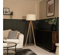 Valuelights Barbro Natural Tripod Floor Lamp With Cream Boucle Shade