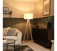 Valuelights Barbro Natural Tripod Floor Lamp With Cream Boucle Shade And Bulb
