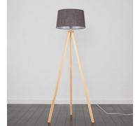 Valuelights Barbro Natural Tripod Floor Lamp With Grey Linen Tapered Shade And Bulb