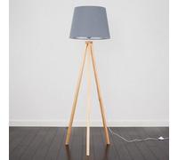 Valuelights Barbro Natural Tripod Floor Lamp With Grey Tapered Shade And Bulb