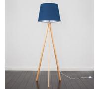 Valuelights Barbro Natural Tripod Floor Lamp With Navy Tapered Shade And Bulb