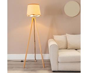 Valuelights Barbro Natural Tripod Floor Lamp With Rust Trim Scallop Shade And Bulb