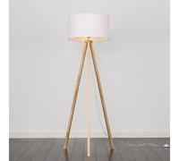 Valuelights Barbro Natural Tripod Floor Lamp With White Drum Shade And Bulb