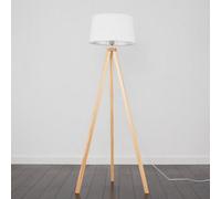 Valuelights Barbro Natural Tripod Floor Lamp With White Linen Tapered Shade And Bulb