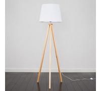 Valuelights Barbro Natural Tripod Floor Lamp With White Tapered Shade And Bulb