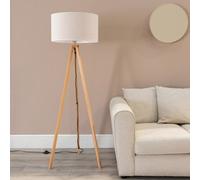 ValueLights Barbro White Trim Drum Shade Natural Tripod Floor Lamp - Cream - Wilko