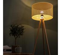 Valuelights Barbro Natural Tripod Floor Lamp With Wicker Shade And Bulb