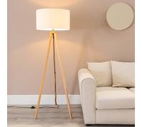 ValueLights Barbro White Trim Drum Shade Natural Tripod Floor Lamp - Cream - Wilko