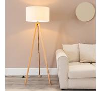 Barbro Wooden Tripod Floor Lamp with Linen with Trim Drum Shade and LED Bulb ValueLights White One Size