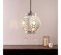 Moroccan Bazaar Style Silver Chandelier Living Room Bedroom Ceiling Light Easy Fit Pendant Shade with Jewel Droplets - LED Bulb Included