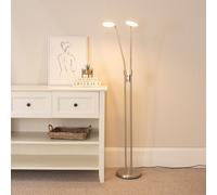 Integrated LED Brushed Chrome Metal Floor Lamp 2 Arm Adjustable Reading Task Lounge Light