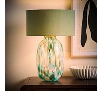 Valuelights Belinda Green Confetti Glass Table Lamp With Drum Shade And Bulb