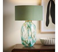ValueLights | Belinda Green Confetti Glass Table Lamp with Drum Shade | Table Lamps & Home Improvements Essential