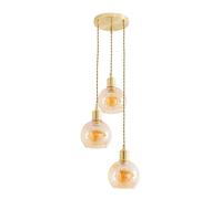 ValueLights | Bellamy Amber Glass Globe 3 Drop Cluster Brushed Gold Ceiling Pendant Light | Pendent Light, Home Décor & Improvement Essential | Includes Full Wired Fitting