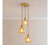 ValueLights | Bellamy Amber Glass Globe 3 Drop Cluster Brushed Gold Ceiling Pendant Light | Pendent Light, Home Décor & Improvement Essential | Includes Full Wired Fitting
