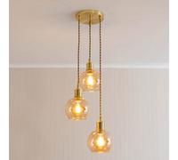 Bellamy Amber Glass Globe 3 Drop Cluster Gold Ceiling Pendant Light with Bulbs ValueLights Amber One Size
