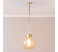 ValueLights Bellamy Amber Glass Globe Brushed Gold Capped Ceiling Pendant Light ValueLights Amber