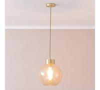 ValueLights Bellamy Amber Glass Globe Brushed Gold Capped Ceiling Pendant Light ValueLights Amber
