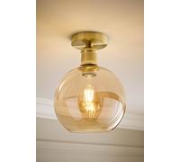 ValueLights Bellamy Amber Glass Globe Brushed Gold Flush Ceiling Light ValueLights Gold