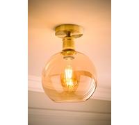 Valuelights Bellamy Amber Glass Globe Brushed Gold Flush Ceiling Light With Bulb Gold One Size
