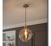 Bellamy Amber Glass Globe Brushed Gold Single Ceiling Pendant Light ValueLights Amber One Size