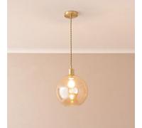 Bellamy Amber Glass Globe Brushed Gold Single Ceiling Pendant Light with Bulb ValueLights Amber One Size