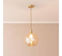 Valuelights Bellamy Amber Glass Globe Brushed Gold Single Ceiling Pendant Light With Bulb Amber One Size