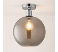 ValueLights Bellamy Smoked Glass Globe Flush Ceiling Light with Bulb in Silver ValueLights Silver