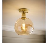 Valuelights Bellamy Amber Glass Globe Brushed Gold Flush Ceiling Light Gold